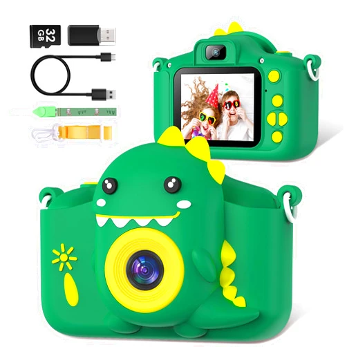 Hangrui Kids Camera for Boys Girls Toddlers Childrens 3-8 Years Old Christmas Birthday Gifts Toys Selfie Digital Dual Camera with 32GB Card