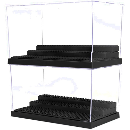 Mlikero 2 Pack Display Case for Minifigures Action Figures Block,Removable Acrylic Minifigure Display Case Box Storage with 3 Movable Steps for Collection Bricks Blocks Toys ,Models Minifigures…