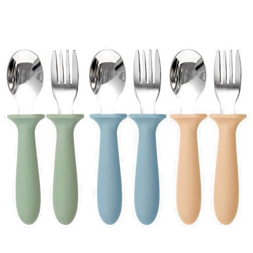 Eascrozn Toddler Utensils, 6 Pack kids Silverware Set with Silicone Handle, 18/8 Stainless Steel Children Safe Forks and Spoons, Dishwasher Safe