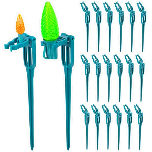 Minetom 100-Pack Plastic Light Stakes, 7.5 Inch Christmas Yard Stakes for C7 C9 Christmas String Lights, Universal Outdoor Light Holders for Outdoor Holiday Lights Use on Garden Lawn Patio Path Walkway