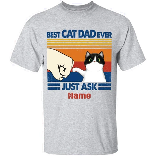 PERSONAL84 Personalized Vintage Best Cat Dad Ever T-Shirt for Men - Funny Cat Daddy - Custom Breed & Name - Birthday Gift for Him, Husband, Son, Brother, Father - Sporty Grey