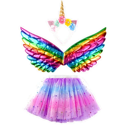 Creatoy Toddler Fairy-Unicorn-Wings-Costume for Girls 3-9 Y/O Unicorn Gifts Pretend Play Christmas Birthday Party Favors