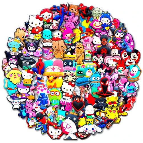 Tashrasia 30 50 100Pcs Random Cartoon Shoe Charms for Croc Clogs Sandals Bracelet Wristband Slippers, No-Repeat Different Shoe Decoration Charms for Party Favor
