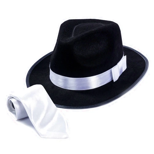 Tigerdoe Fedora Gangster Hat - Mobster Costume - Felt Hat & White Neck Tie - (2 Pc Set) Fedora Hat
