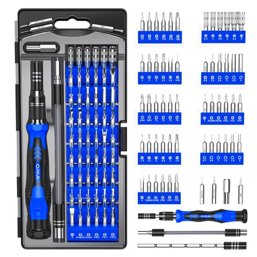 ORIA Precision Screwdriver Set, 61 in 1 Small Screwdriver Set with 57 Precision Bits, Portable Repair Tool Kit, Magnetic Screw Driver Kit with Extension Rod for Smartphone, PC, Watch,Toys, Blue