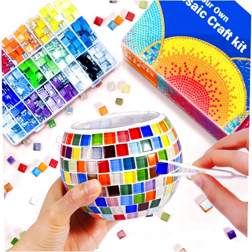 ONE TO FOUR Glass Mosaic Candle Holder Kit, Gifts DIY Mosaic Arts and Crafts Kit for Kids & Adults, Tealight Candle Holder for Home Lighting Decor, Toys Girls Birthday Gifts Ages 6 7 8 9 10 11 12