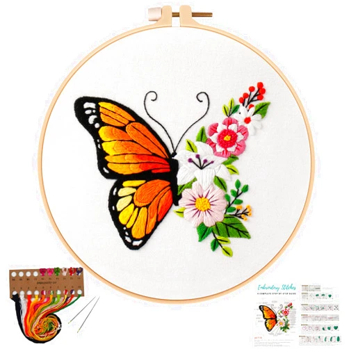 Louise Maelys Butterfly Flower Embroidery Kits Stamped Cross Stitch Kits for Adults Beginners Need