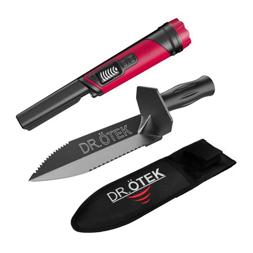 DR.ÖTEK Metal Detector Pinpointer, IP68 Fully Waterproof, Pin Pointer with LCD Screen, Innovative Interference Cancellation, with Metal Detector Shovel, Heavy Duty Double Serrated Digging Tool