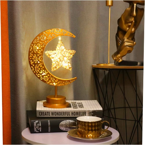 GUOCHENG Enchanted Lunar Lamp Moon Shaped Table Lamps, LED Crescent Night Light Magic Hanging Moon Lamp Decor, Home Bedroom Bedside Desktop Nightstand Decorative Gift(Rattan Star)