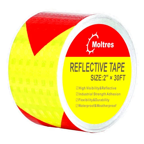 MOLTRES Waterproof Reflective Tape,Red & Yellow 2inch X 30Feet Conspicuity Adhesive Safety Tape,High Visibility Arrow Hazard Warning Reflector Tapes for Trucks Trailer Vehicle Outdoor Signs
