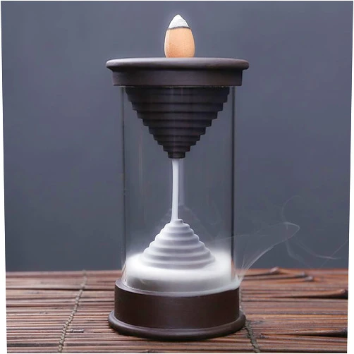 REAWOW Hourglass Backflow Incense Burner Waterfall Incense Holder Free with 15 Backflow Incense Cones Smoke Fountain for Home Office Decor Eliminate Odors and Purify Air
