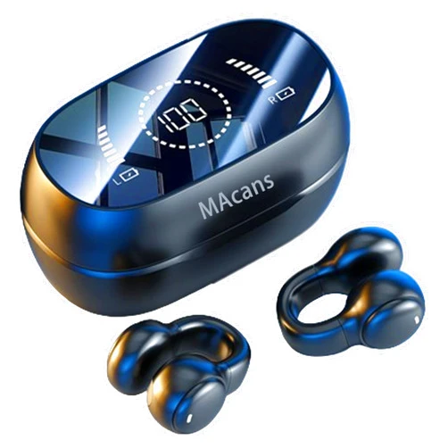 MAcnas Wireless Earbuds Open Ear Clip Headphones Air Conduction Headphones LED Power Display Earphones Sport Bluetooth 5.3 Headphones (Black)