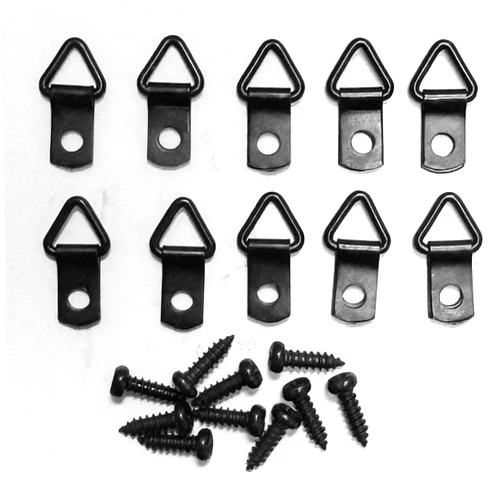 888 Corp Mini Triangle Picture Hangers, 10 Count, Black, Extra Heavy Steel, 0.6mm Thick - with Screws