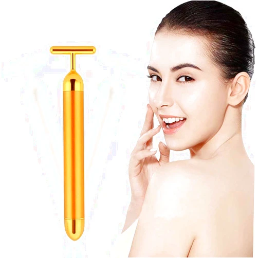 Horolas Beauty Bar 24k Gold Skin Care Face Massager Roller, 2 in 1 Electric 3D Roller and T Shape Energy Beauty Bar for Face Lift and Skin Tightening