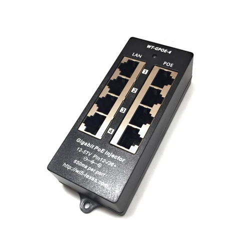 PoE Texas 4 Port PoE Injector - Gigabit Passive Power Over Ethernet - 802.3af or at Compatible PoE Injector for VoiP Phones, WiFi Access Points, IP Cameras - 4 Ports of Data + Power Out