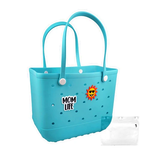 Feastaw Rubber Beach Tote Bag - Waterproof Washable Durable Open Purses with Zipper Pocket and Phone Pouch for Pool Boat