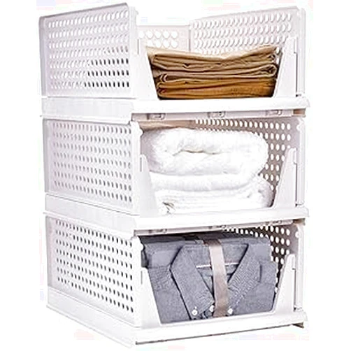 Generic CREATION KRIVA3 Layer Adjustable Storage Drawer, Plastic Clothes Drawer Organizer Wardrobe Storage Box Shelf Basket, Foldable Sliding Drawer for Cabinet, Laundry, Bedroom Closet, Office(Valam)