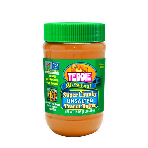 Teddie All Natural Peanut Butter, 16 Ounce 1 Pack, Gluten Free & Vegan, 16 Ounce Plastic Jar (16 Ounce (Pack of 1), Super Chunky Unsalted)