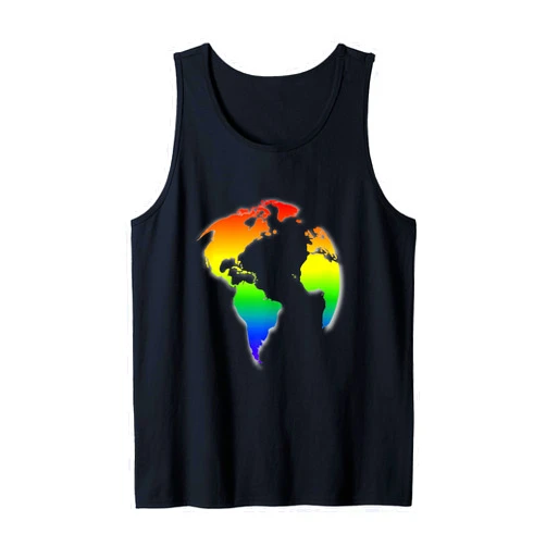 LyJ Rainbow Collection. Pride World Map, Rainbow color art, Parade Apparel. Tank Top