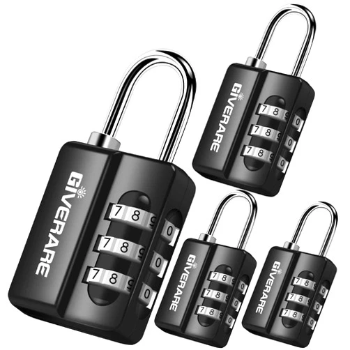 GIVERARE 4 Pack Combination Lock, 3-Digit Padlock Keyless, Resettable Luggage Locks for Backpack, Gym & School & Employee Locker, Weatherproof Travel Lock for Fence, Backyard Gate, Hasp, Case-Black