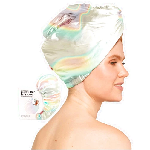Kitsch Satin Wrapped Microfiber Hair Towel Wrap for Women - Anti-Frizz Quick Dry Hair Towels, Super Absorbent Microfiber Towel for Hair, Hair Drying Towel Wrap, Hair Turban Towel for Wet Hair - Aura