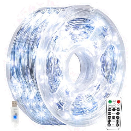 Dazzle Bright Fairy Lights, 66 FT 200 LED USB Power String Lights with Remote, 8 Modes Waterproof Copper Wire Lights for Home Indoor Party Tree Yard Christmas Decorations (Cool White)