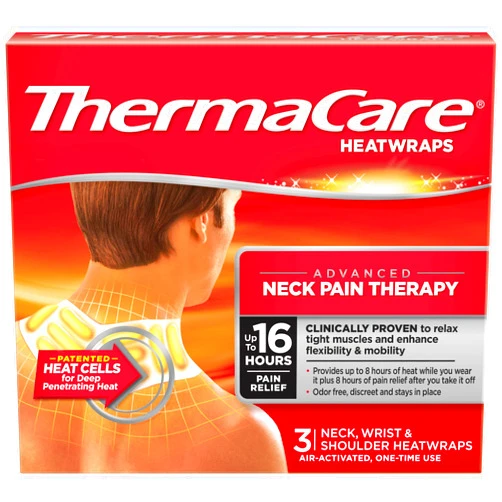 ThermaCare Portable Heating Pad, Neck and Shoulder Rain Relief Patches, Multi-Purpose Heat Wraps, 3 Count