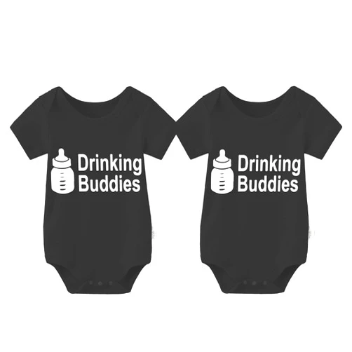 YSCULBUTOL Baby Twins Bodysuit Drinking Buddies Newborn Baby Romper Twins Boy Girl Matching Outfits Triplets Set