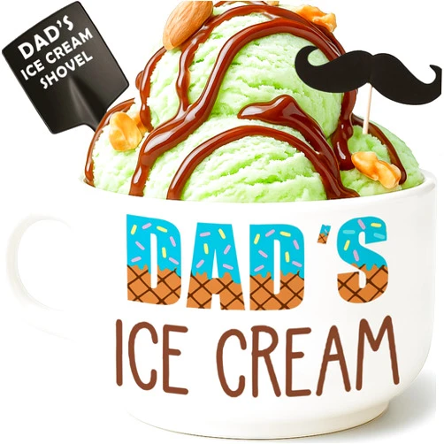 BackURyear Funny Fathers Day Dad Gifts from Daughter Son, Novelty Birthday Dads Gift for Daddy Dada Father StepDads, Cool First Time New Dad gifts from Wife, Dad's Ice Cream Bowl Presents Set