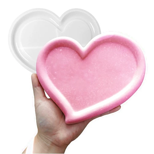 Wehous Heart Shape Tray Resin Concrete Mold, Valentine Silicone Molds for Epoxy Resin, Love Heart Tray Container Trinket Dish Plate Mold Candle Holder Storage Molds for DIY Art Craft Home Decor