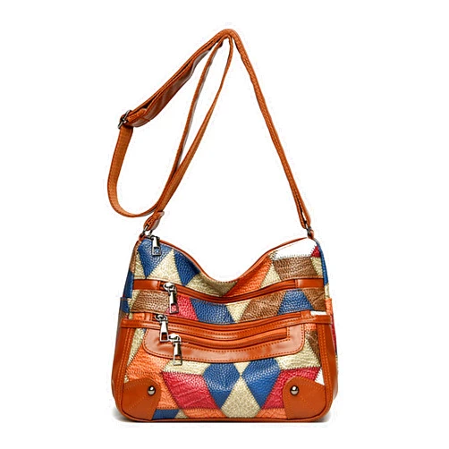 Lachero Women's Soft PU Leather Satchel Bags Multi-pocket Vintage Shoulder Purses Splice Ladies Zipper Crossbody Bag