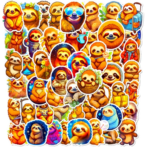 Icicrim Sloth Stickers Pack 50PCS Cute Animal Stickers for Kids Adults, Kawaii Stickers for Laptop Water Bottles Luggage Icicrim Vinyl Waterproof Stickers Decals