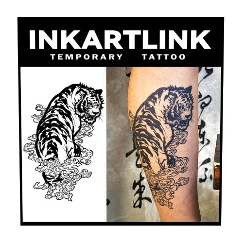 INKARTLINK Tattoo Tech,2 Sheets Extra-Large Semi Permanent Tattoo,Adult Art Design Temporary Tattoos, Lasts 1-2 Weeks, Waterproof, Realistic look, No Adhesive, No reflection (Tiger Design）