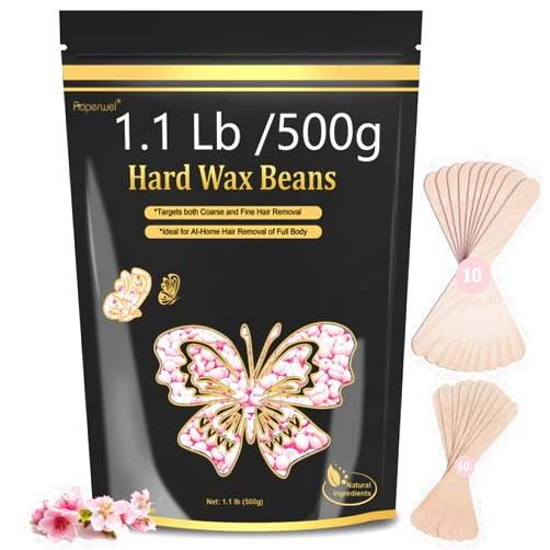 Auperwel Hard Wax Beads for Hair Removal - 1.1lb/17.05oz Waxing Beads for Coarse Hair, Sensitive Skin, Brazilian Bikini,Underarms,Face,Body - Wax Beans Bulk with 20 Wax Sticks At Home Wax Kit(Cherry)