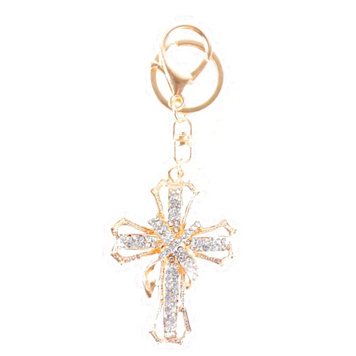 Noxozoqm JewelBeauty Blessed & Holy Cross Keychain Keyring Crystal Rhinestones Car Bag Purse Charm Pendant (Gold)
