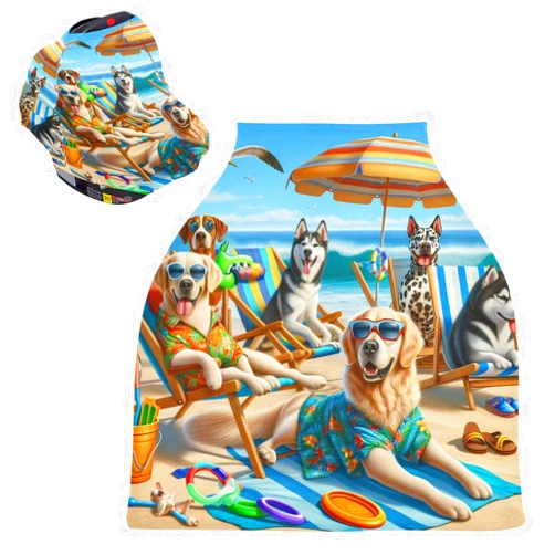 Kigai Cute Dogs Baby Car Seat Covers for Newborn Breathable Nursing Cover for Breastfeeding Moms Baby Stroller/Shopping Cart/Stretchy Carseat Canopies for Boy & Girl