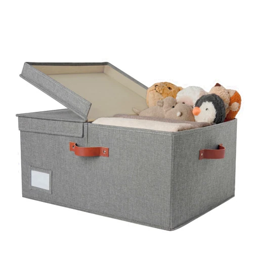 GRANNY SAYS Large Storage Bins with Lids, Decorative Storage Boxes, Collapsible Fabric Storage Bins with Double-Open Lid and Divider, 63L Linen Sorage for Closet, Dark Gray