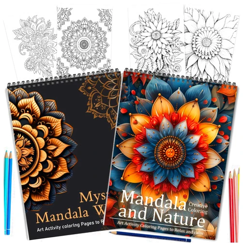 CKMOREL 2Pcs Mandala Adult Coloring Book for Women Relaxation Spiral Bound Page One Sided Design Lay Flat - 48 Pages Mandala Coloring Book for Adults Gift for Adult to Relax and Relieve Anxiety