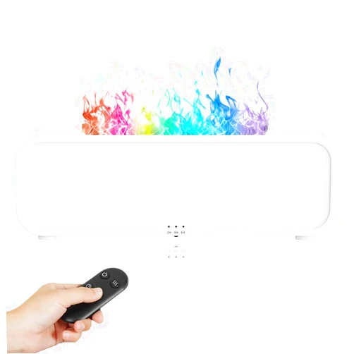 MUMAZYL Essential Oil Diffuser, Music Sync Colorful Flame Essential Oil Diffuser, Colorful Flame Air Aroma Humidifier, Timer & Waterless Auto Off 250ml Diffuser with 7 Colors Light, Remote Control (White)