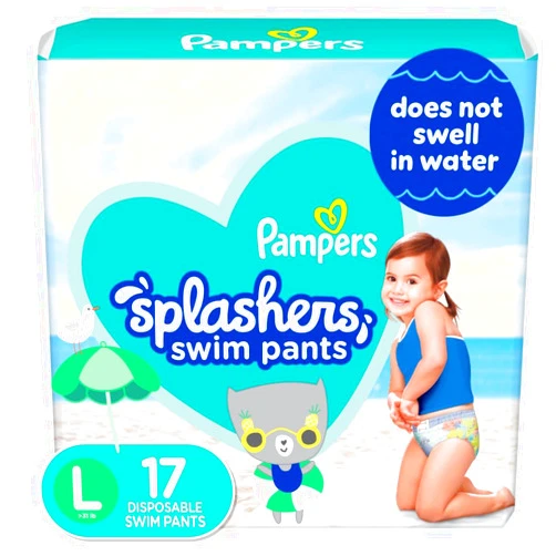 Pampers Splashers Swim Diapers - Size L, 17 Count, Gap-Free Disposable Baby Swim Pants