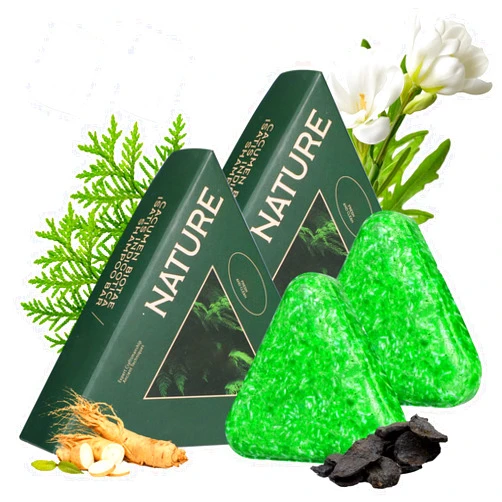 QnmtShna 2 Pcs Nature Triangle Shampoo Bar,Nature Green SoapShampoo,Nature Seven Green Soap Shampoo, Calming & Strengthens Hair,for Women and Mens(2 Foaming Net