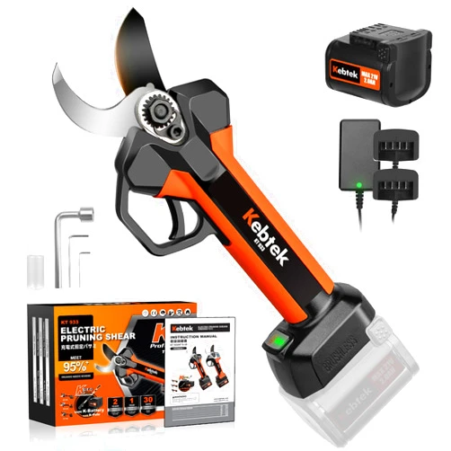 Kebtek Cordless Electric Pruning Shears 40MM, Kebtek Professional Pruning Shears Battery Powered 18V Brushless Motor 2Pack 2AH Rechargeable Battery-LCD Display Screen (KT933)
