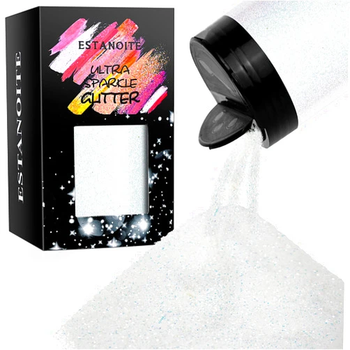 Estanoite Iridescent Ultra Fine Glitter Powder 7.41Oz/210g Rainbow Resin Glitter PET Flakes Crafts Sequins Epoxy Chips Flakes for Tumblers Slime Making (Dream White)