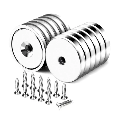 DIYMAG Heavy Duty Magnets,60LBS Strong Rare Earth Neodymium Round Base Cup Magnetic with Countersunk Hole and Stainless Screws for Refrigerator,Office,Craft,Etc-Dia 0.98 Inch-Pack of 12