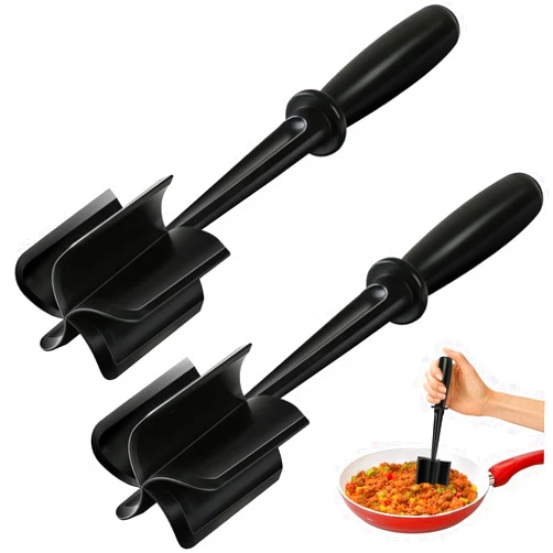 MIWEVRO 2P Meat Chopper, Hamburger Chopper Utensil, Professional Heat Resistant Nylon, Masher & Smasher Meat, Potato Masher Ground Beef & Turkey -Non Stick Mix Chopper for Kitchen Tool
