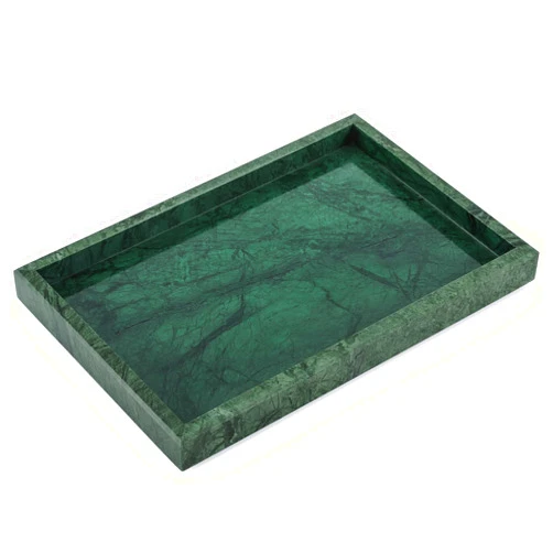 HESHIBI Marble Tray for Bathroom,100% Natural Marble Stone Vanity Tray for Kitchen,Home Deco,Vanity. Blackish Green 12