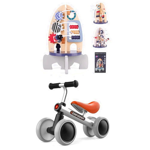 Wdmiya Space Wooden Activity Cube Toys & Baby Balance Bike for 1 Year Old Boys