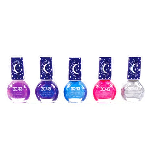 Make It Real 3C4G: Celestial Nail Polish Hexagon - 5 Bottles of Glittering Polish, Teens Tweens & Girls, Water Based, Non-Toxic Long-Lasting Polish, Dreamy Tones, Blues Purple Pink & Silver, Ages 8+