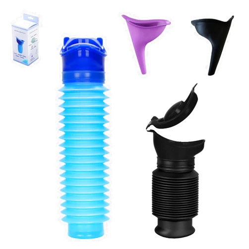 QOWMMYID 2 Packs Emergency Urinal, Collapsible Portable Urinal with Silicon Female Funnel,Outdoor Travel,Camping,Shrinkable Mobile Toilet Potty Pee Bottle for Kids Adult
