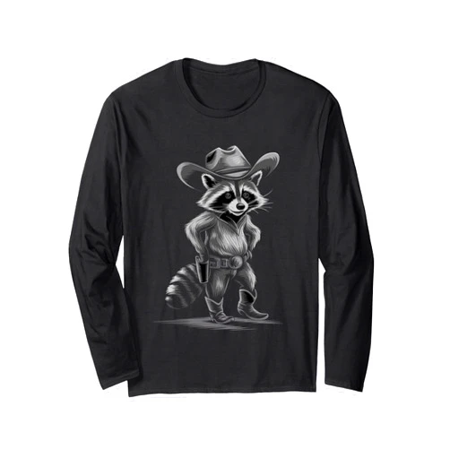 Funny Racoon Cowboy Meme Gifts Racoon Cowboy Funny Racoon Graphic Meme Men Women Long Sleeve T-Shirt